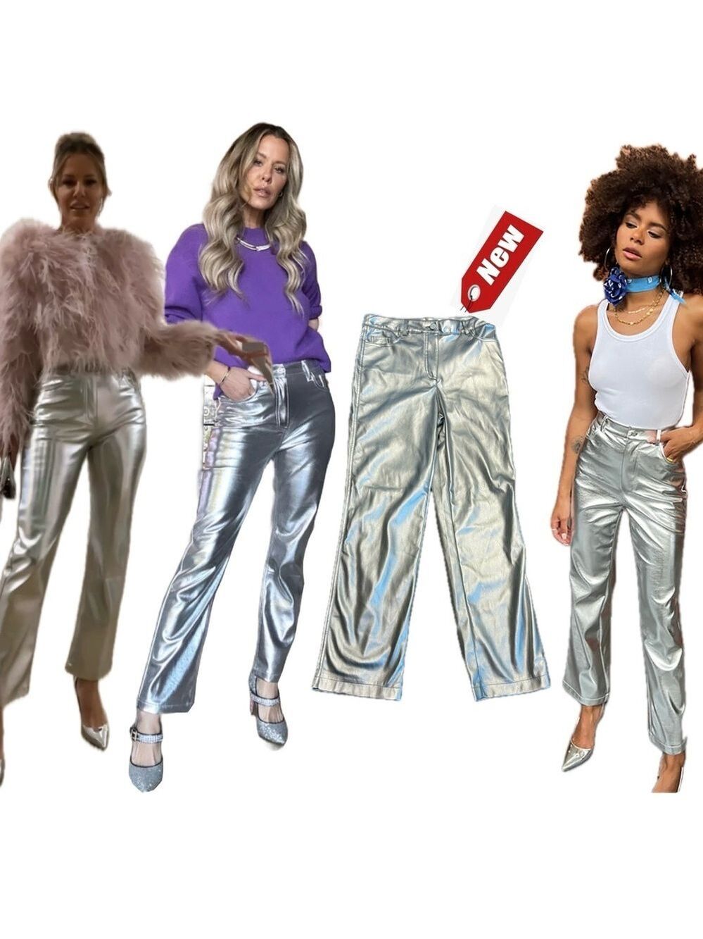 House of Harlow metallic silver liquid foil slim fit high rise faux leather pant